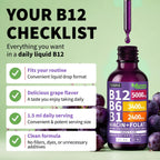 NUSAVA Pack de 2 Gotas de Vitamina B12 5000mcg - Sublingual con Complejo B - Metilcobalamina - Vegano, Sabor Uva