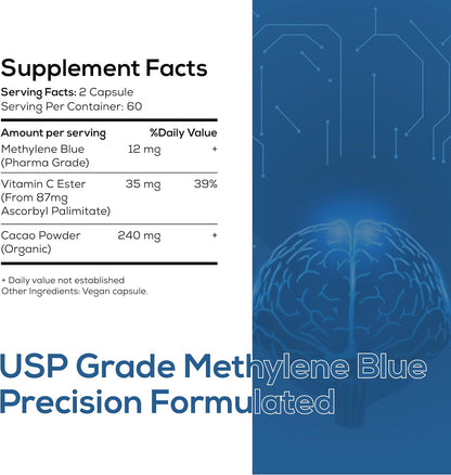 Azul de Metileno Cápsulas, 120 uds (2 Meses de Suministro) - Grado Farmacéutico para Apoyo Cognitivo – Image 2