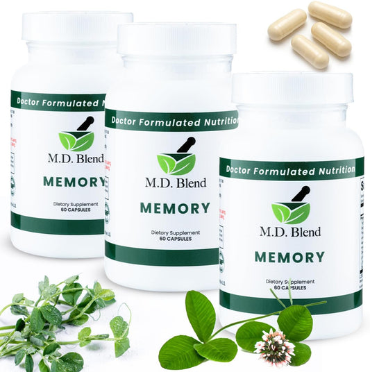 M.D. Blend Brain Support – Suplemento para la Memoria y el Enfoque, 180 Cápsulas (Paquete de 3)
