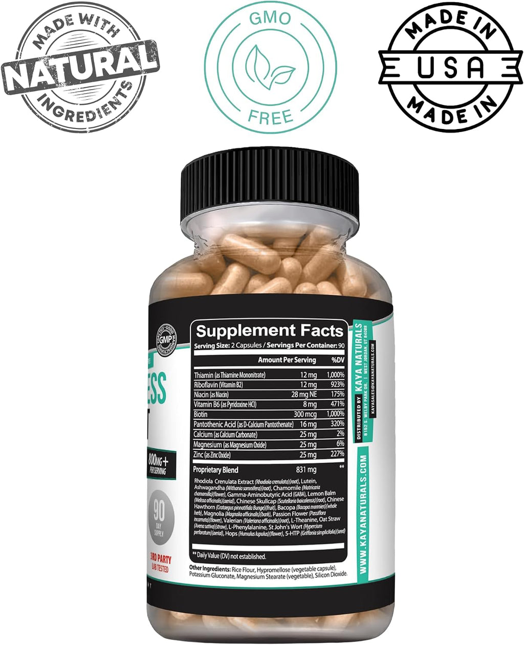 Kaya Naturals - Suplemento Herbal Natural para la Relajación y el Equilibrio - 180 Cápsulas