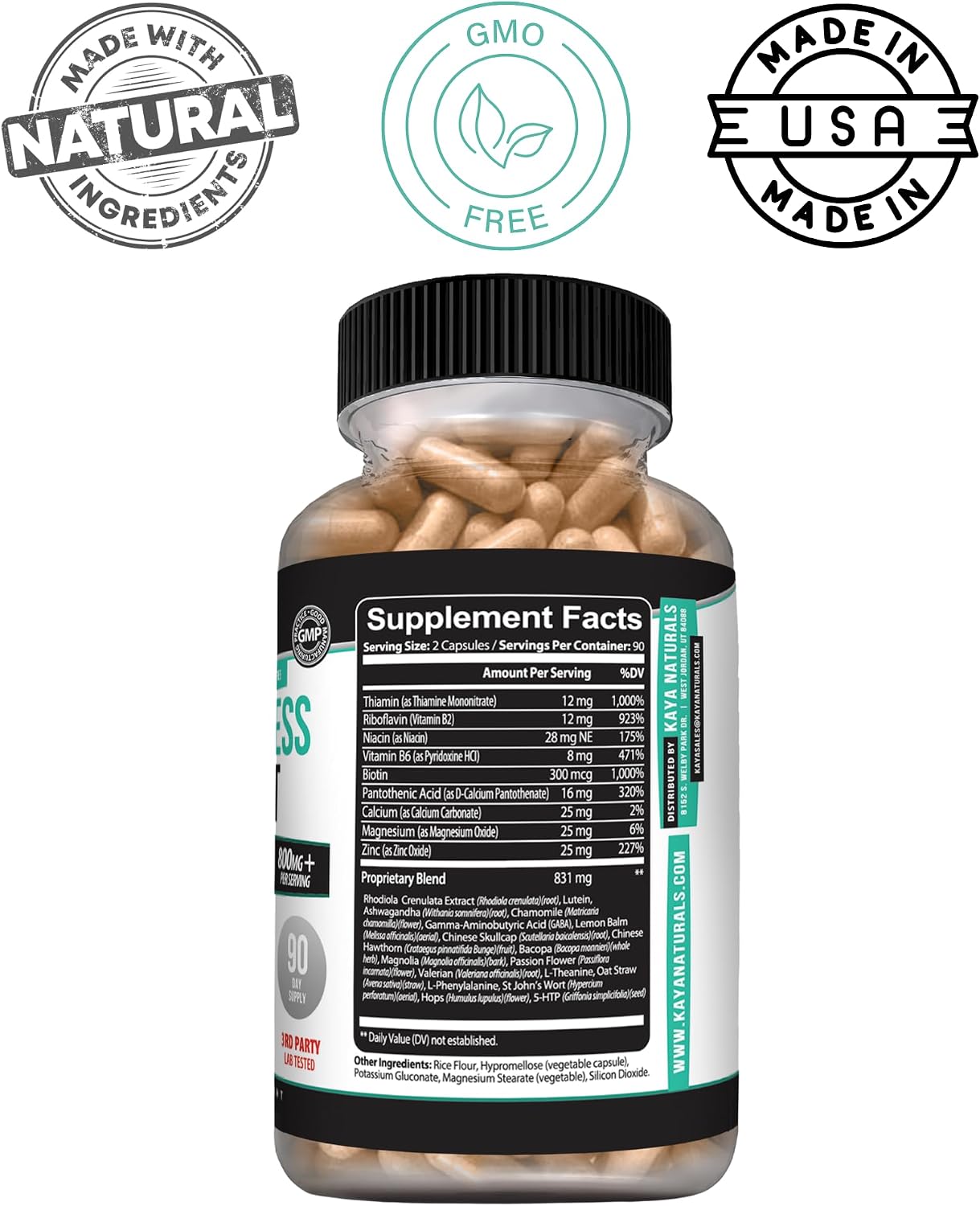 Kaya Naturals - Suplemento Herbal Natural para la Relajación y el Equilibrio - 180 Cápsulas