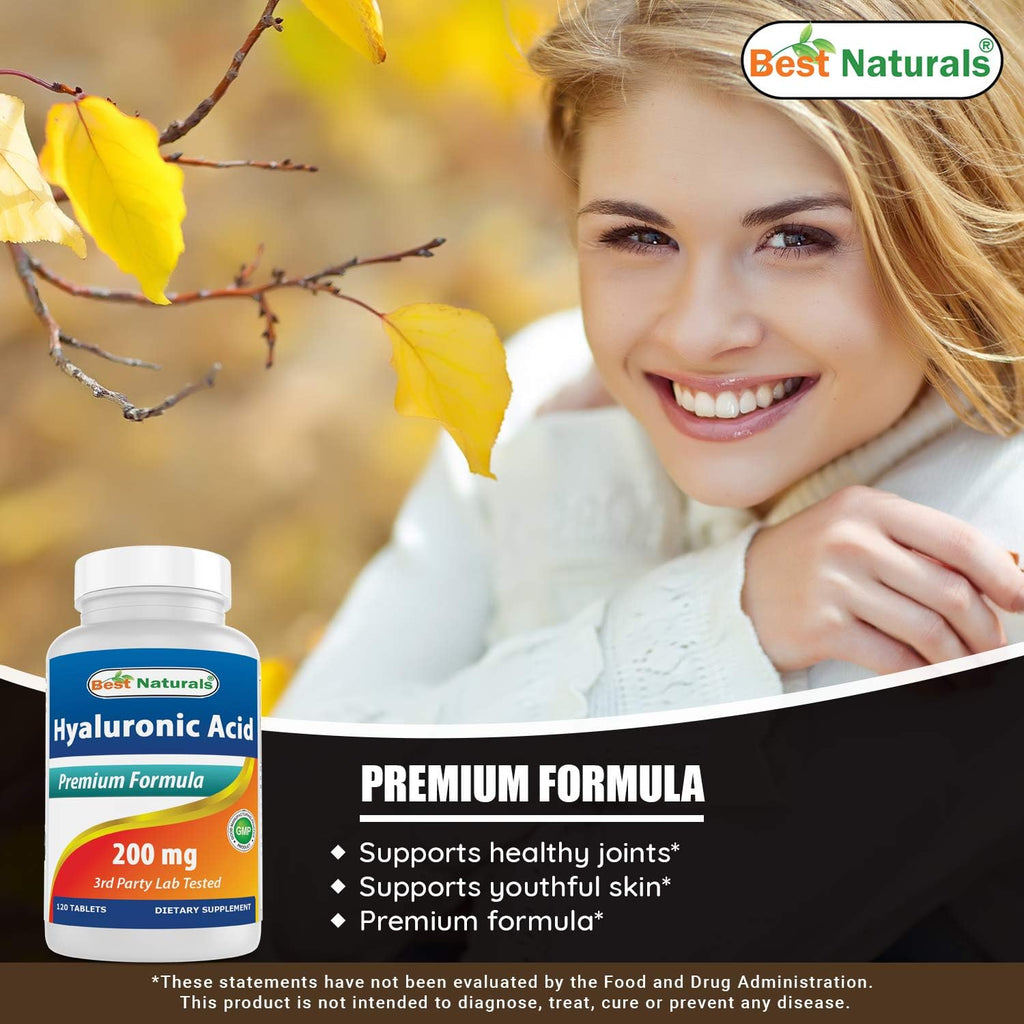Best Naturals Ácido Hialurónico 200 mg - 120 Comprimidos (No-GMO, Sin Gluten)
