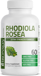 Bronson Rhodiola Rosea Cápsulas Vegetarianas - Hierba Adaptógena - Ayuda para el Estrés, Estado de Ánimo y Salud Cerebral - No Transgénico, 60 Unidades