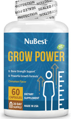 NuBest Grow Power - Calcio, Magnesio, Vitamina D3, B6, Zinc, Fósforo y Multivitamínico para Huesos Fuertes y Salud General, Mayores de 10 años - 1 Mes