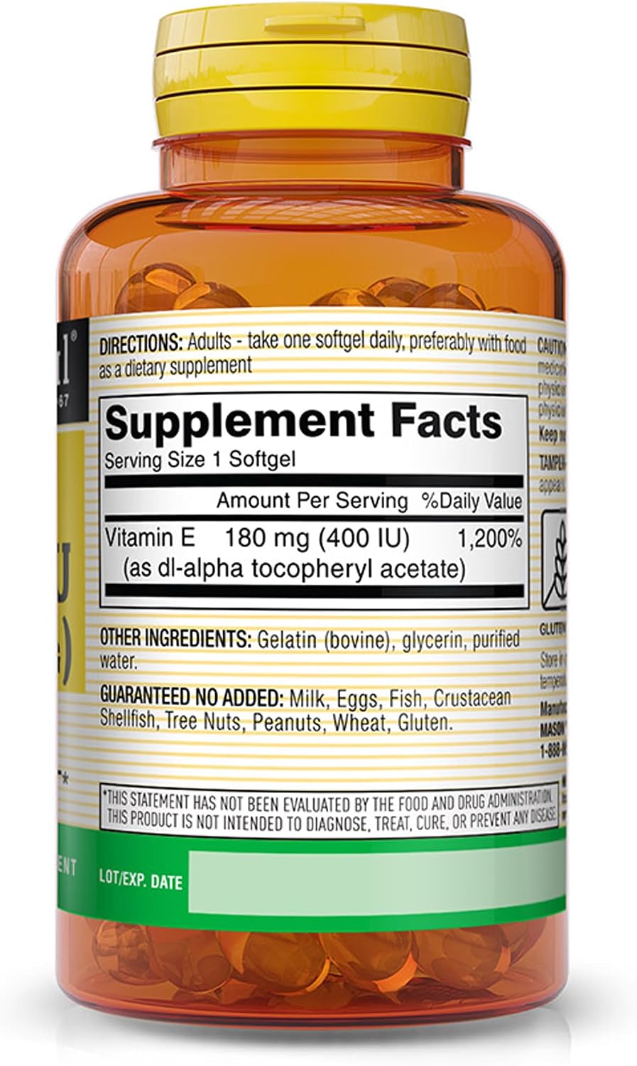 Mason Natural Vitamin E, 180 mg (400 IU), 100 Softgels