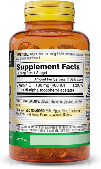 Mason Natural Vitamina E, 180 mg (400 UI), 100 cápsulas blandas – Image 2