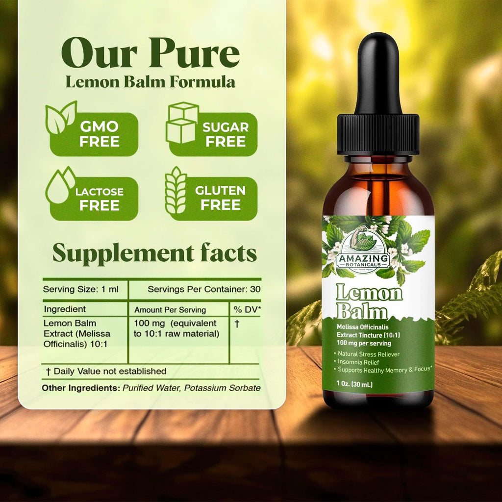 Extracto Líquido de Melisa (Melissa officinalis) – Gotas sin Alcohol – Vegano, No-GMO, Sin Gluten – Suplemento Herbal de Alta Potencia para la Relajación y el Apoyo Cognitivo – 30ml / 1oz