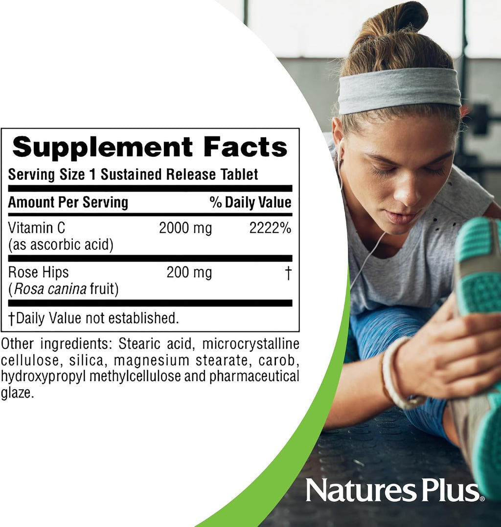 NaturesPlus Ultra-C 2000 mg - 90 Comprimidos (Pack de 2) - Vitamina C con Escaramujo - Apoyo Inmunitario y Antioxidante - Vegetariano, Sin Gluten - 180 Tomas