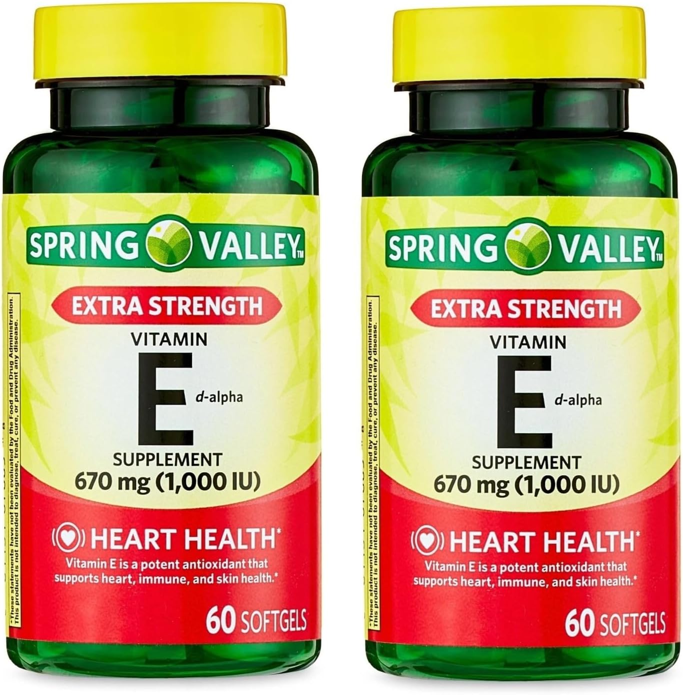 Vitamina E 670mg (1.000 UI) Extra Strength – 60 Cápsulas Blandas, D-Alfa Tocoferol Natural (Pack de 2)