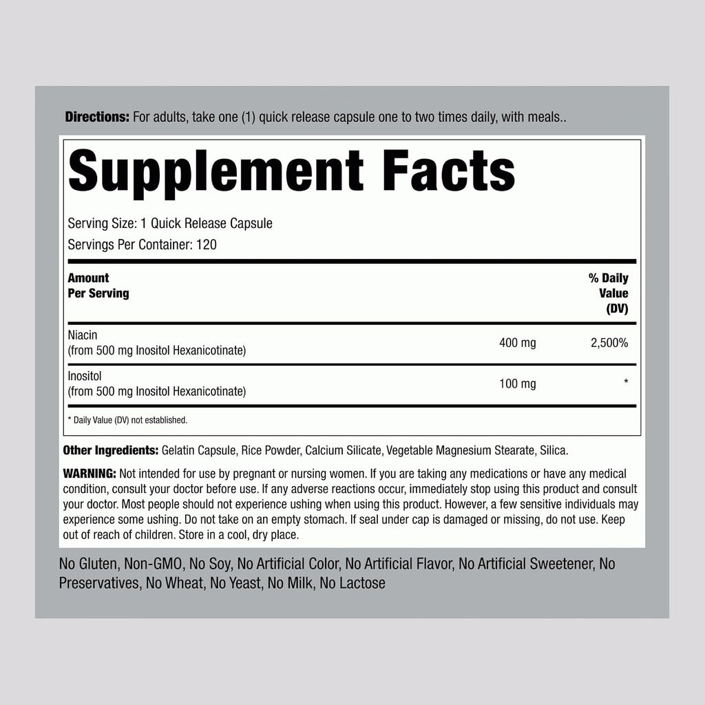 Lindberg Niacina 500mg Sin Enrojecimiento | 120 Cápsulas | Suplemento de Vitamina B3 | Como Hexanicotinato de Inositol | Sin OGM, Sin Gluten