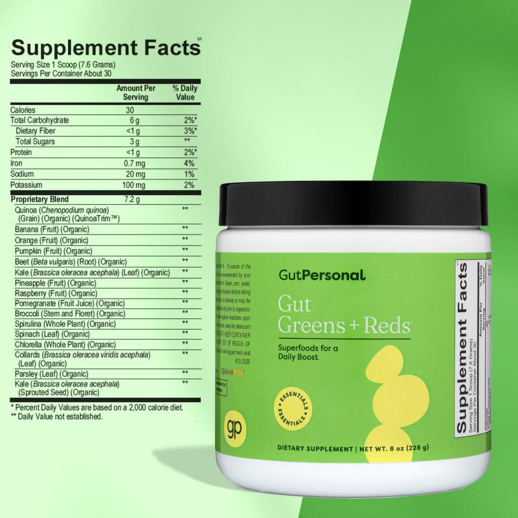 GutPersonal Gut Greens + Reds - Suplemento para la Salud Intestinal, 30 Dosis