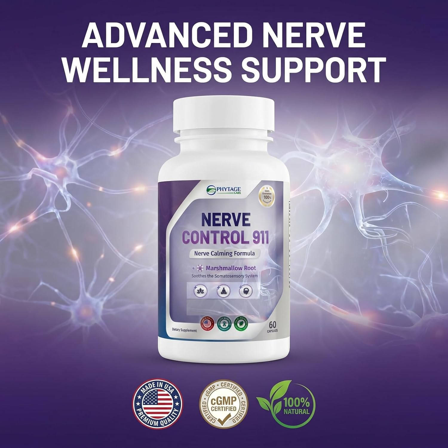 Phytage Labs Nerve Control 911 – Complemento Botánico Avanzado para el Sistema Nervioso – 60 Cápsulas