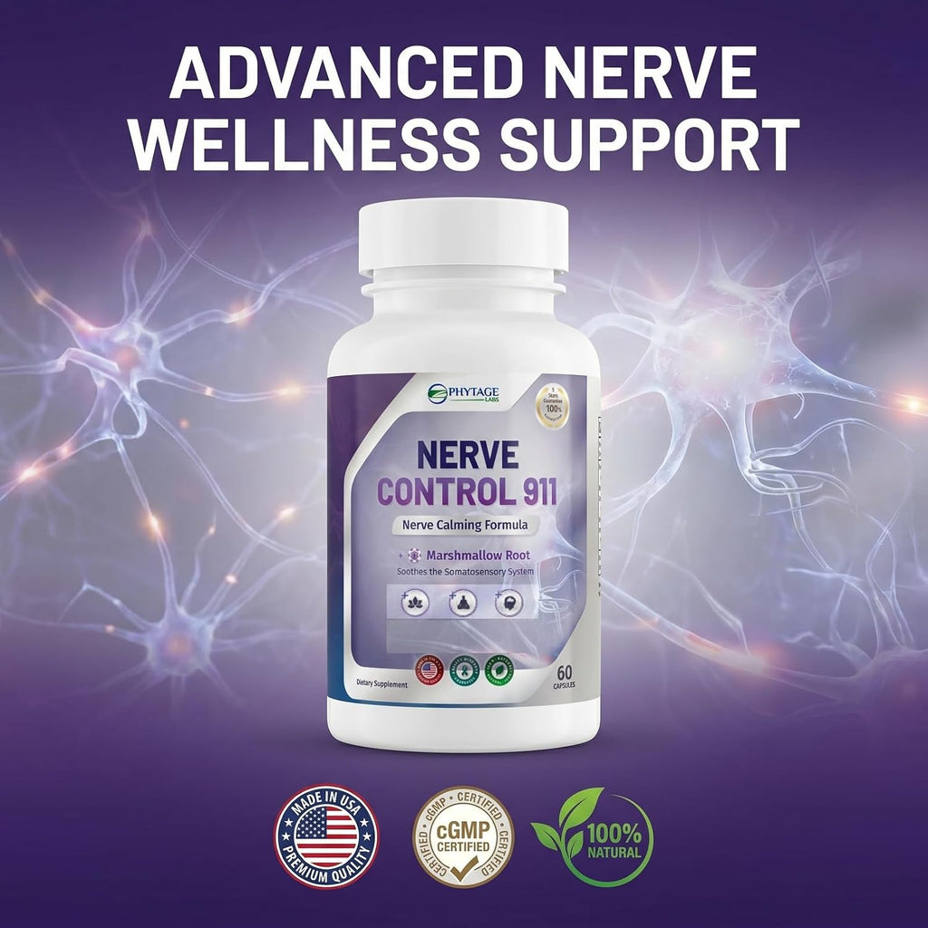 Nerve Control 911 – Suplemento botánico avanzado para el apoyo nervioso con pasiflora, raíz de malvavisco y corydalis – Promueve la calma diaria y el bienestar del sistema nervioso central – 2 unidades
