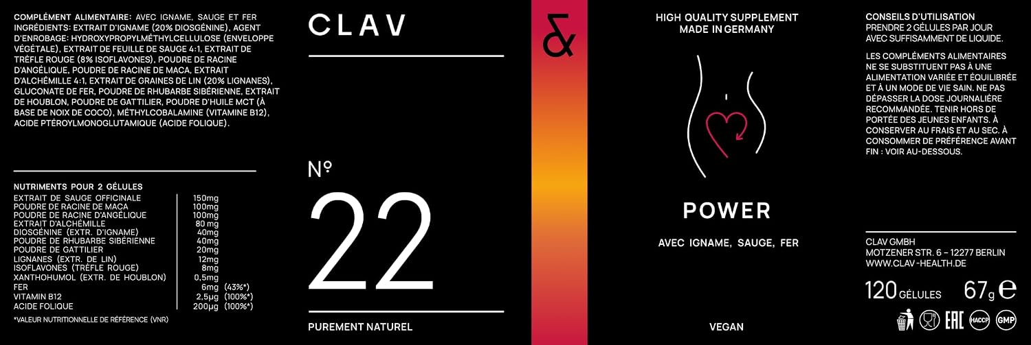 CLAV® Equilibrio Hormonal Natural para Mujeres - Con Ruibarbo Siberiano, Ñame Salvaje y Vitex - Suplemento Vegano para el Ciclo Menstrual - 120 Cápsulas
