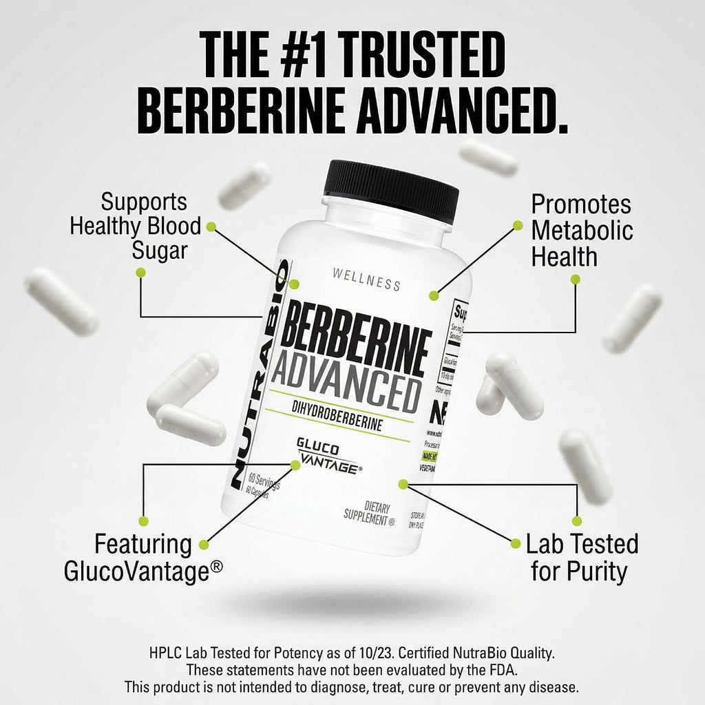 NutraBio Berberine Advanced – Dihidroberberina 200 mg, 60 Cápsulas