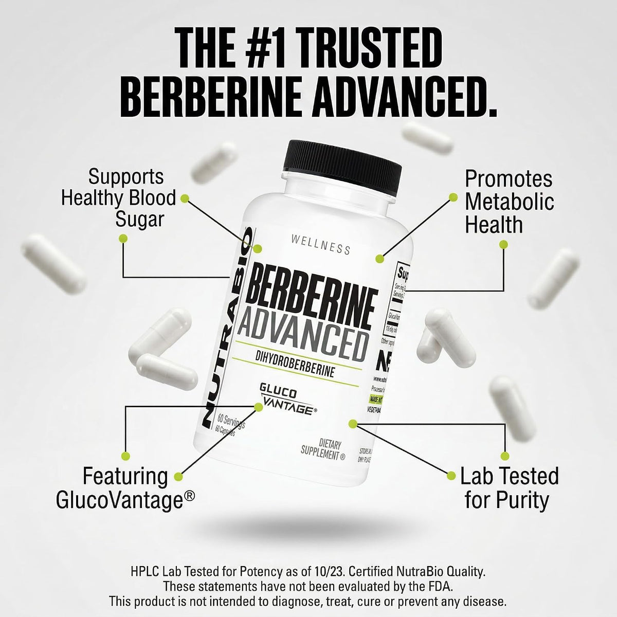 NutraBio Berberine Advanced – Dihidroberberina 200 mg, 60 Cápsulas – Image 3