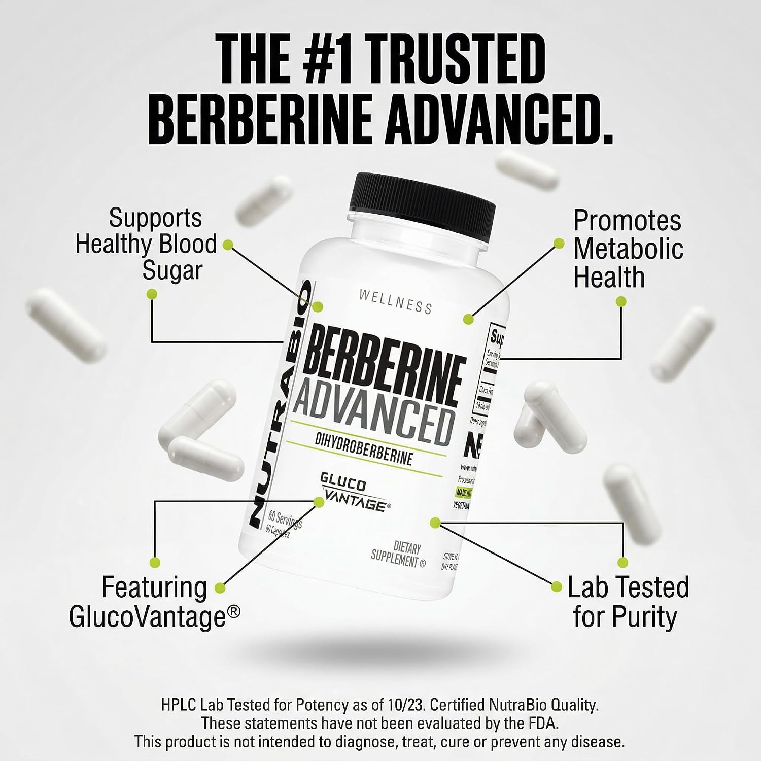 NutraBio Berberine Advanced – Dihidroberberina 200 mg, 60 Cápsulas