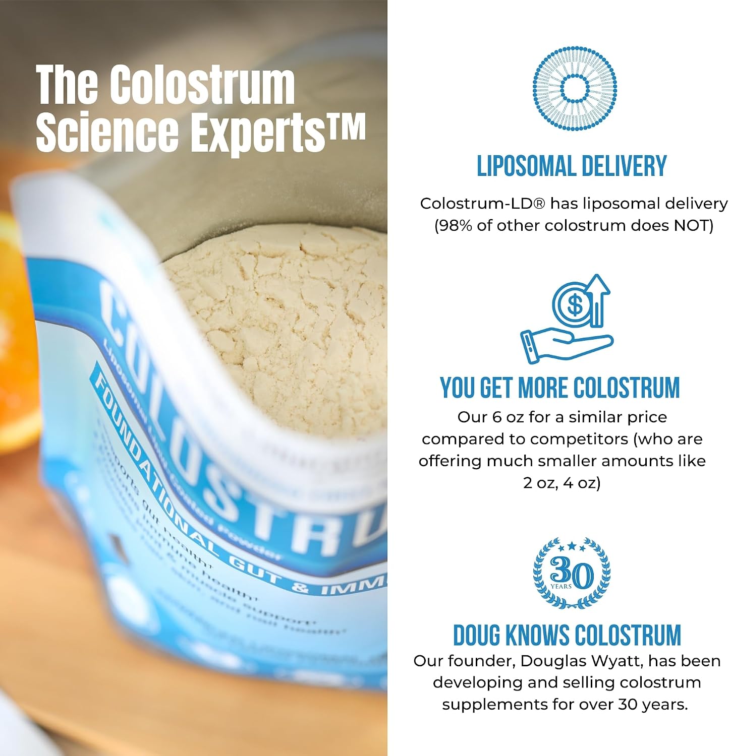 Colostrum-LD con Sistema de Liberación Liposomal - Polvo de Calostro - Sin Gluten, Bajo en Lactosa - 68 Dosis - 340g Vainilla