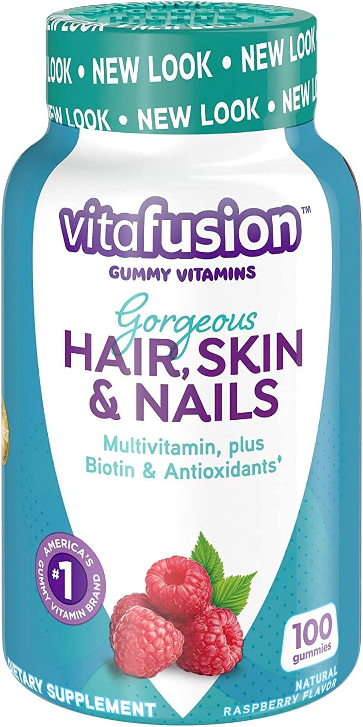 Vitafusion Gorgeous Hair, Skin & Nails Multivitamínico, Frambuesa 100 Gomitas (Paquete de 2)