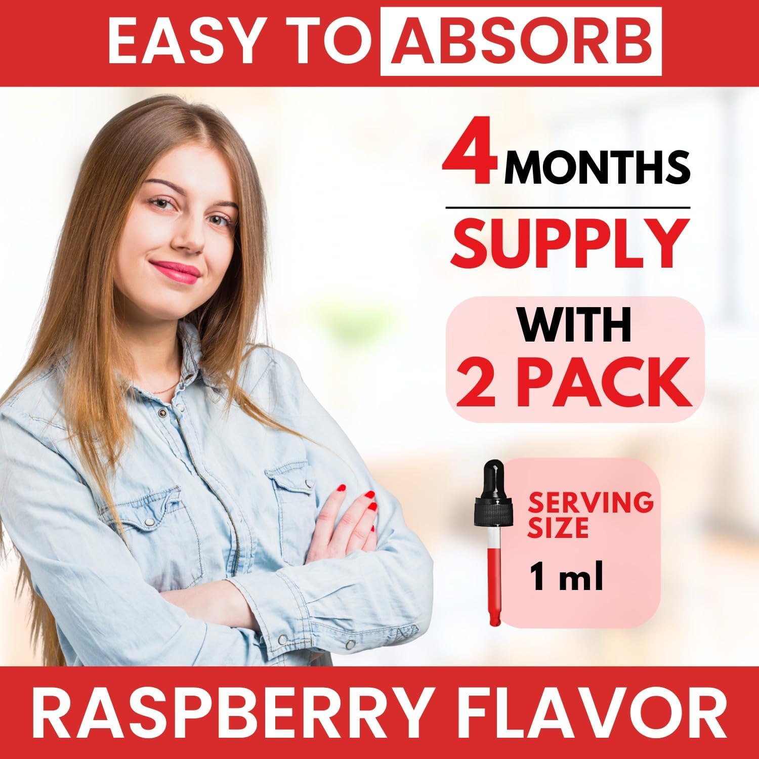 Vitamina B12 con Complejo B 20 mg - Gotas Líquidas Sabor Frambuesa - Vegano, Sublingual - Metilcobalamina - 4 Meses de Suministro