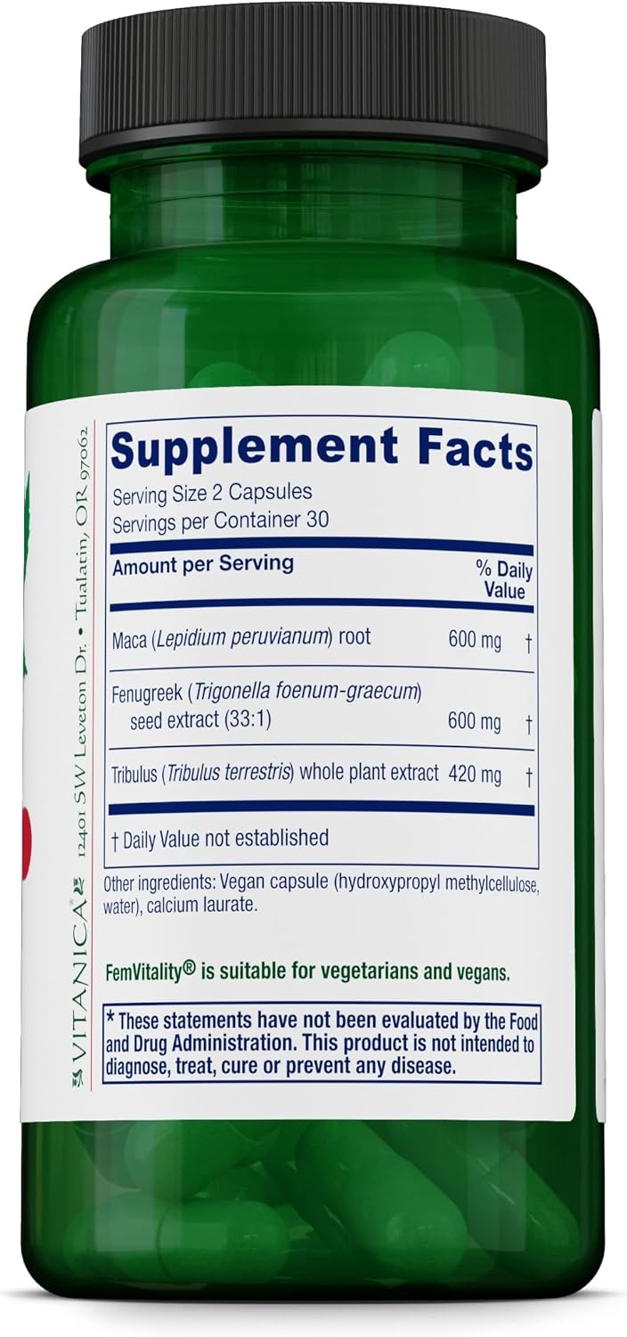 Vitanica FemVitality - Suplemento para la libido femenina, 60 cápsulas veganas