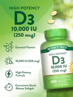 Nature's Truth Vitamina D3 10000 UI Cápsulas Blandas | 300 Unidades | Alta Concentración | No-GMO y Sin Gluten