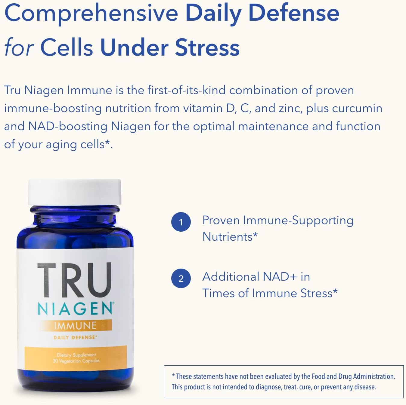 TRU NIAGEN Immune Support – Complejo para el sistema inmunitario con Niagen, Vitamina C, D3, Zinc y Theracurmin (30 cápsulas)