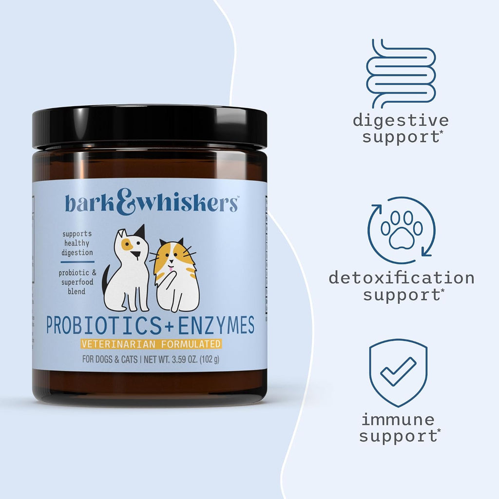 Bark & Whiskers Probiotics + Enzymes - Probióticos y Enzimas para Perros y Gatos - 60 Cucharadas