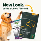 VetriScience Extra Strength Healthy Skin & Coat Chews, Omega Plus Suplemento para Perros con Omega 3, 6, 9, Aceite de Pescado y Biotina, Pato, 40 Masticables