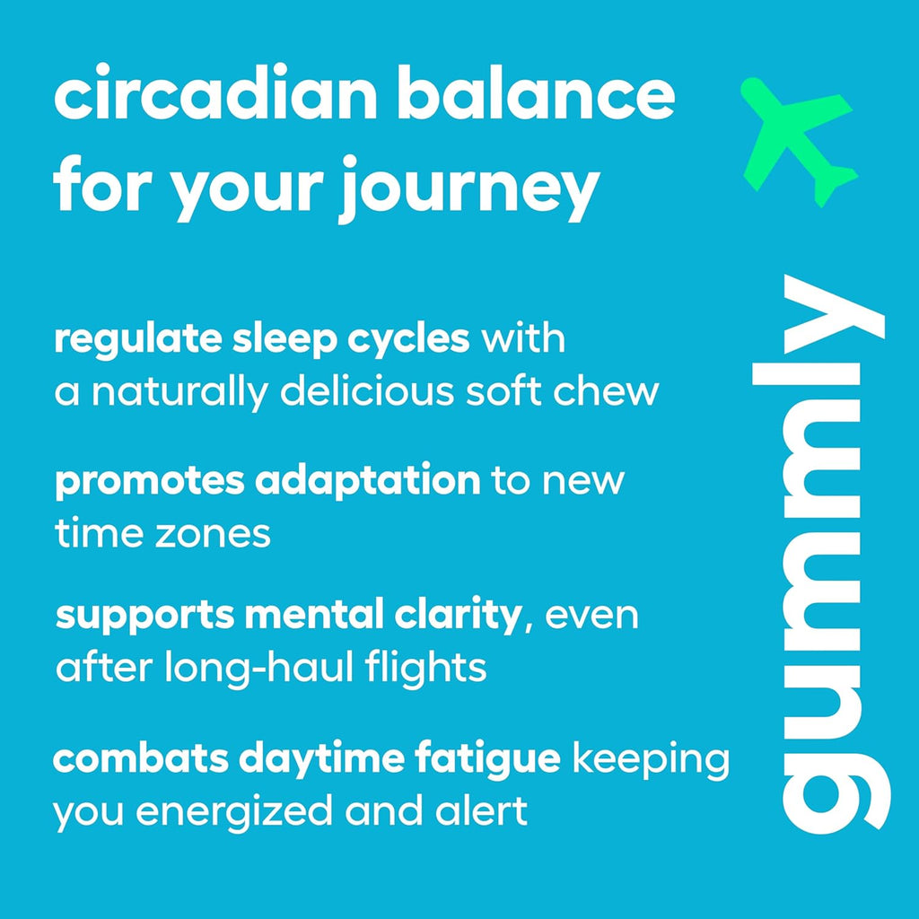 Gummly Jet Lag Remedy Gominolas para Viajes - Apoyo al Ritmo Circadiano - Sabor Tropical Berry - 20 Gominolas