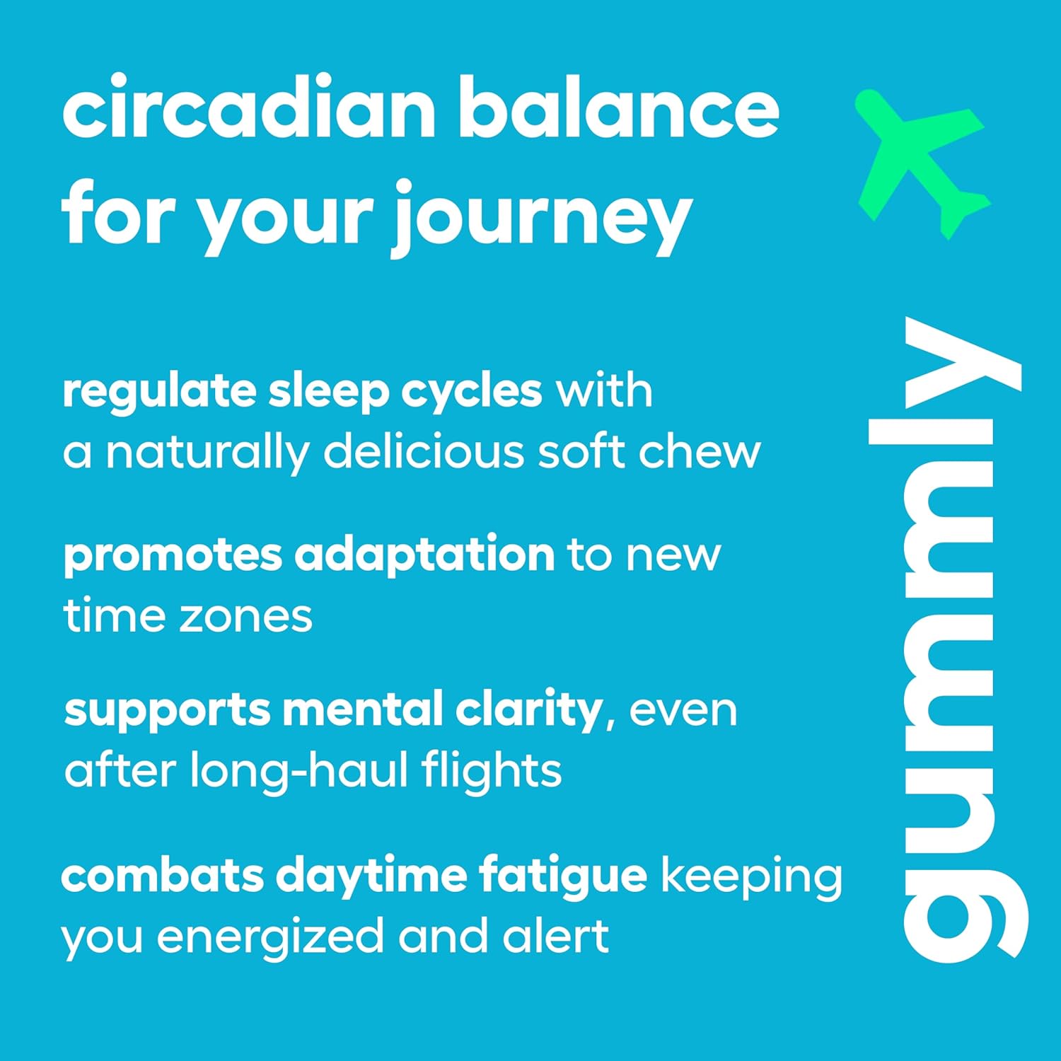 Gummly Jet Lag Remedy Gominolas para Viajes - Apoyo al Ritmo Circadiano - Sabor Tropical Berry - 20 Gominolas