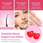 Biobor Natural Biotina 6000mcg Gominolas sin Azúcar, Cabello Piel y Uñas con Vitaminas A C E, 60 Gominolas Sabor Fresa