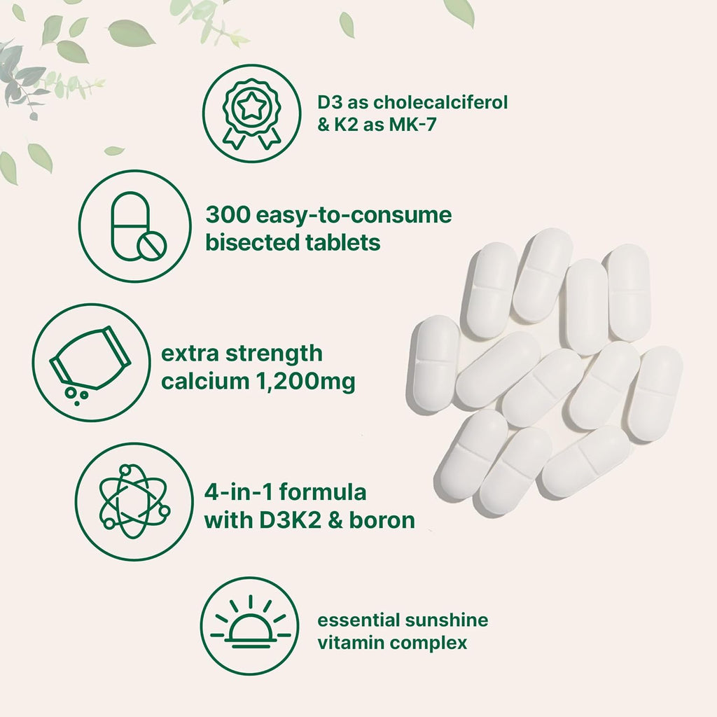 Calcio 1.200 mg con Vitamina D3 y K2, 300 Comprimidos