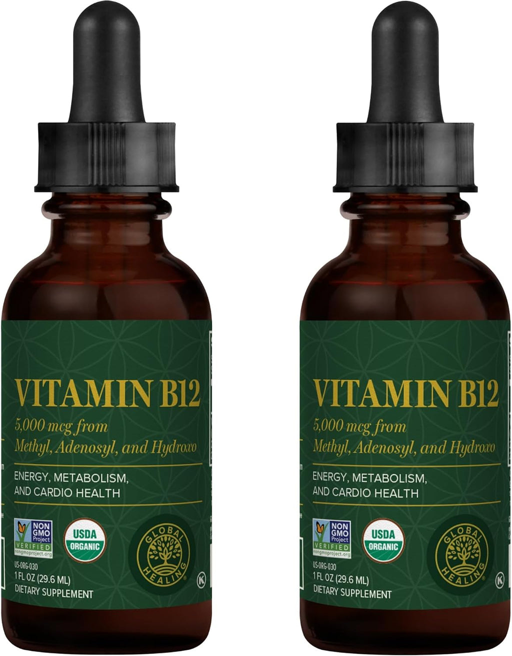 Vitamina B12 5000 mcg Sublingual Orgánica 3 en 1 - Global Healing Center (Paquete de 2)