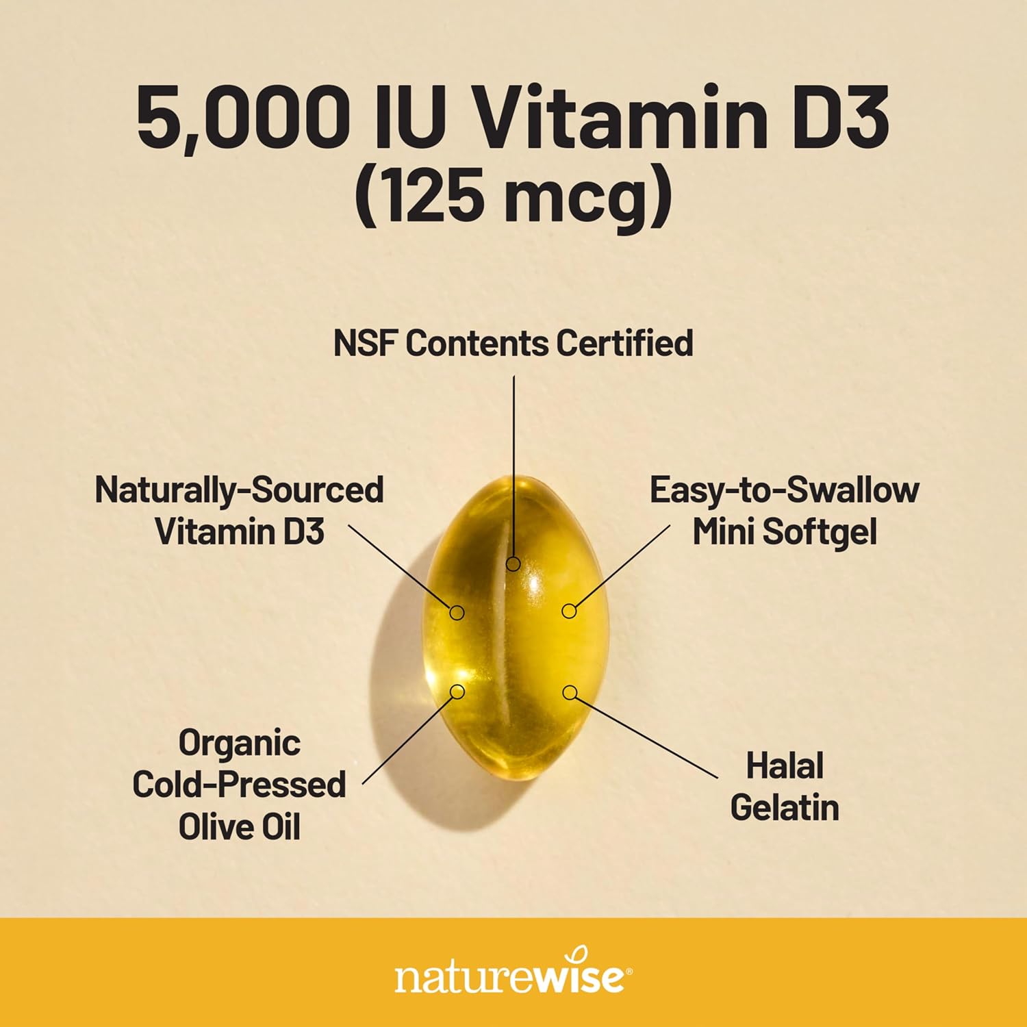 NatureWise Vitamin D3 5000 IU (125 mcg) – 200 Softgels with Organic Extra Virgin Olive Oil