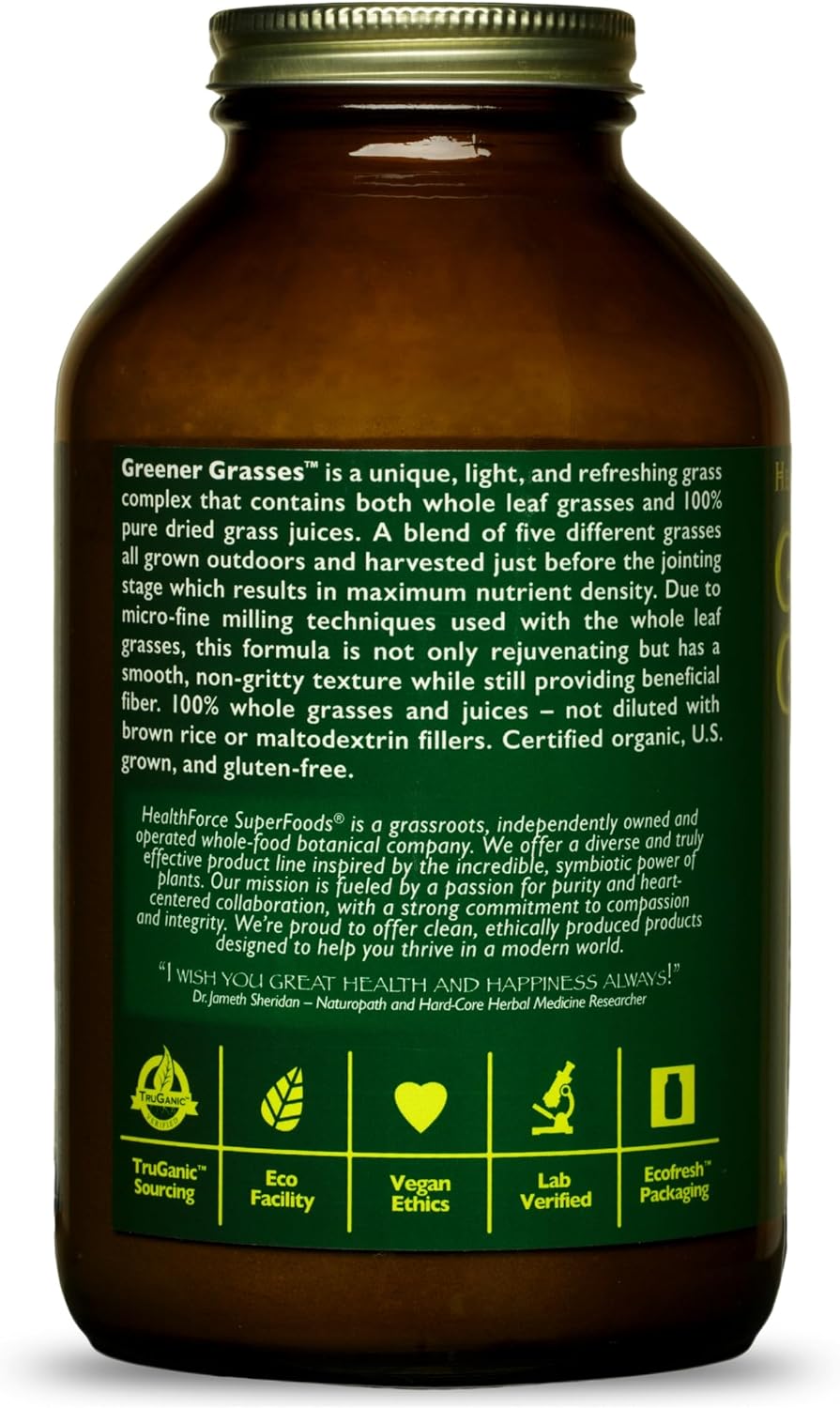 HealthForce SuperFoods Greener Grasses Alkalizer Powder - Polvo de Superalimento Verde Orgánico (284 g)