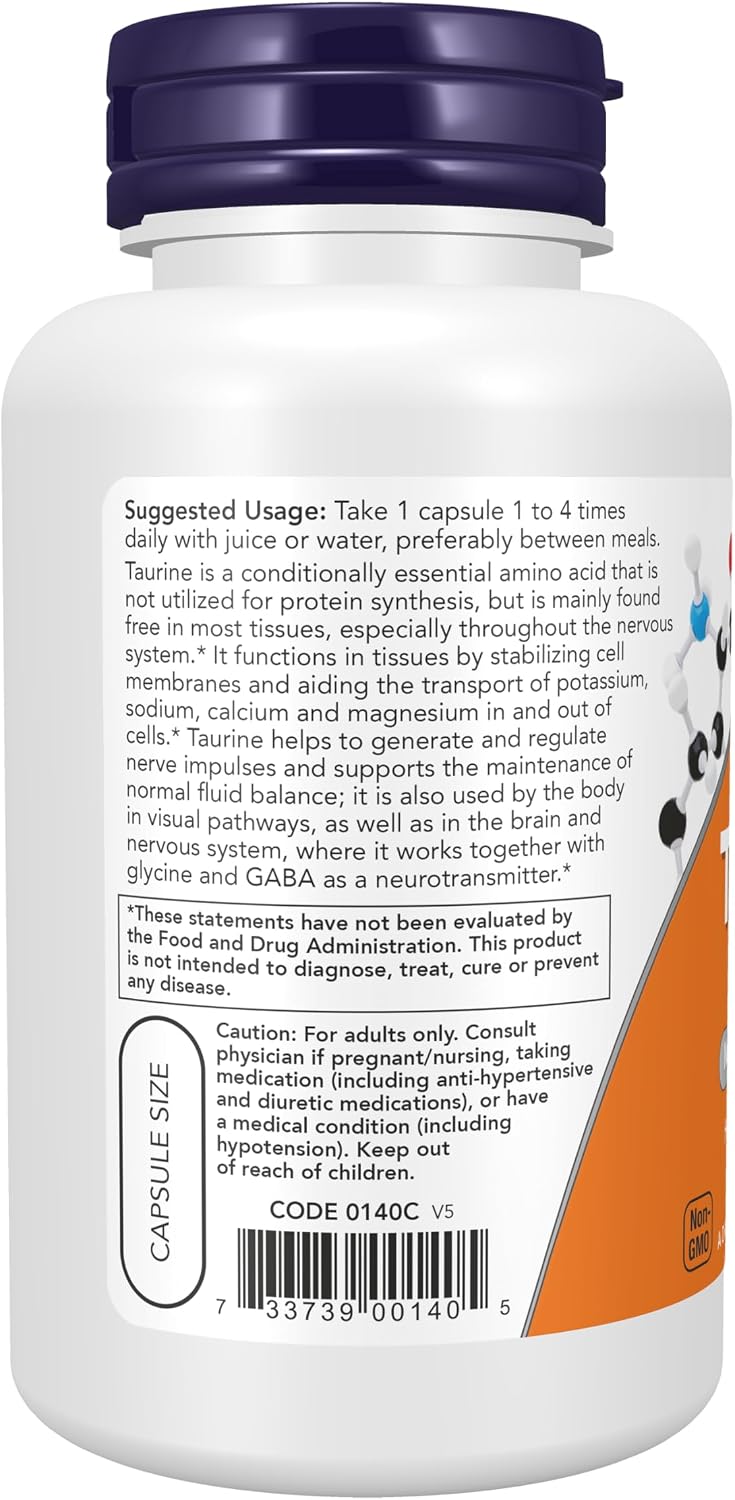 Now Foods Taurina 500 mg, 100 Cápsulas
