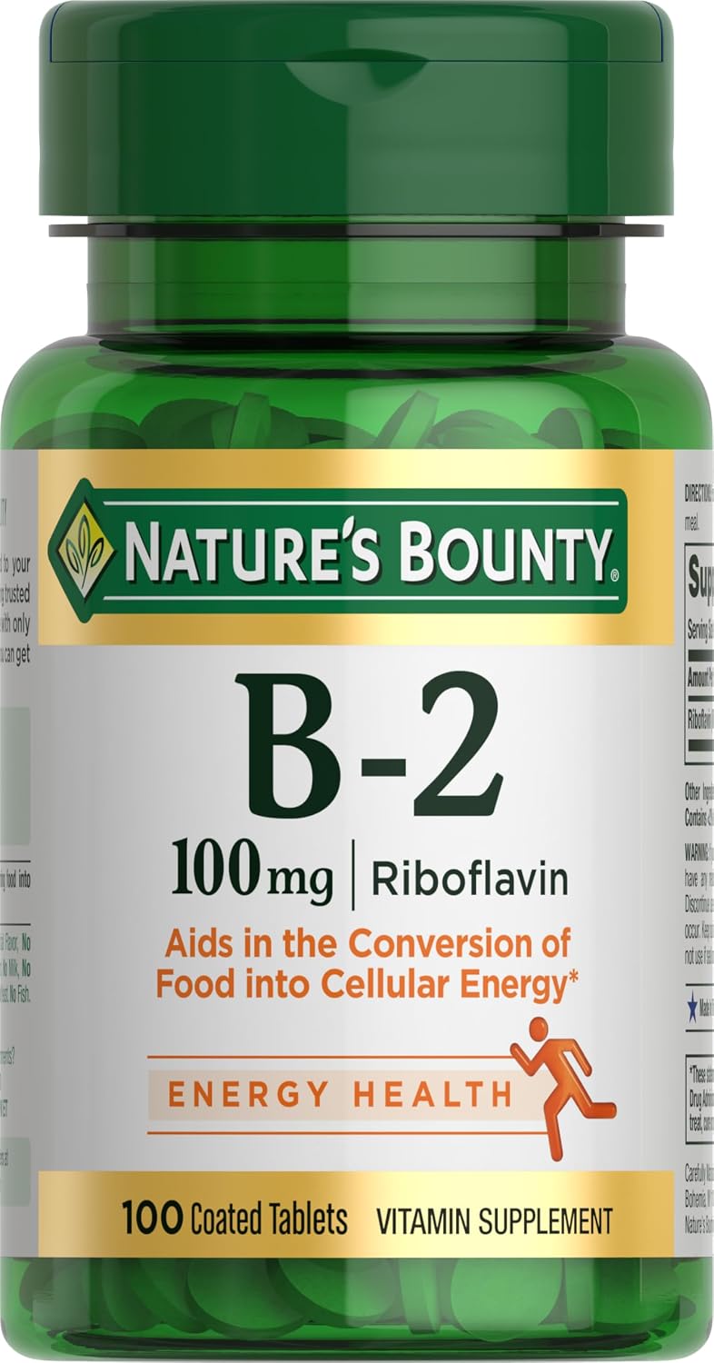 Nature's Bounty Vitamina B-2 (Riboflavina) 100 mg, 100 Comprimidos – Pack de 2