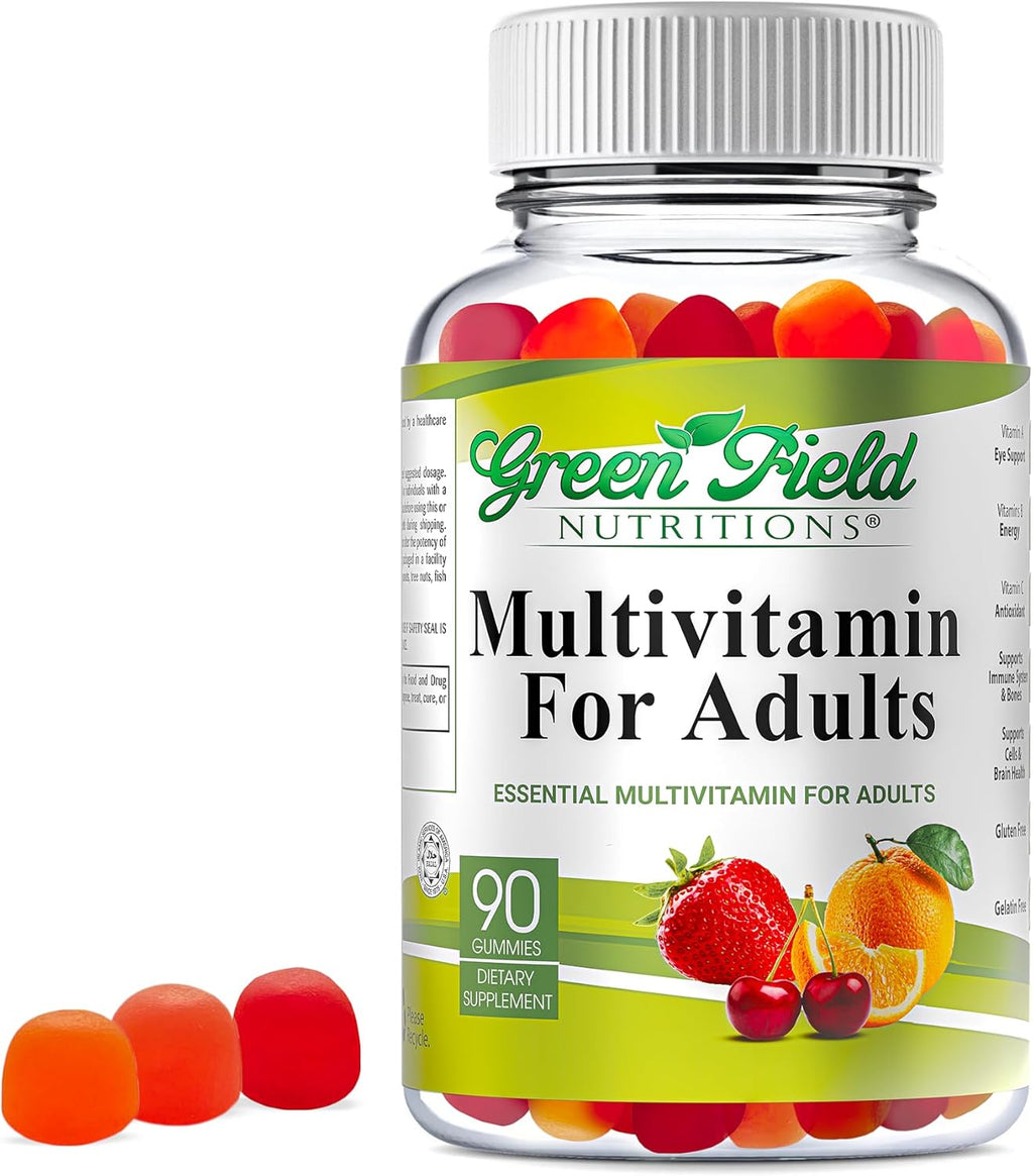 Greenfield Nutritions Gominolas Multivitamínicas Halal para Adultos - Sin Gelatina con Vitamina D3, B6, B12, Zinc y C - 90 Gominolas