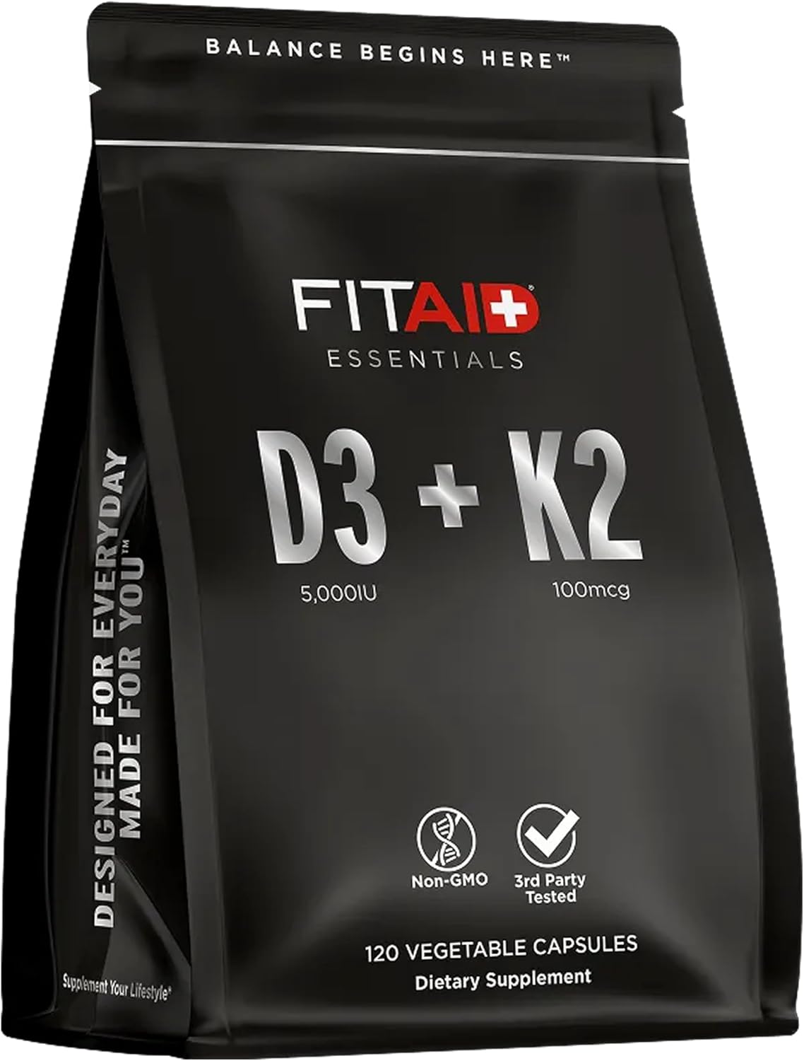 FITAID Essentials Vitamina D3 K2 5000 IU, 120 Cápsulas Veganas
