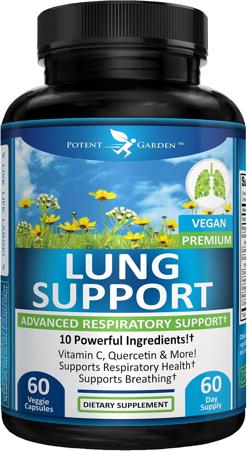 Potent Garden Suplemento de Apoyo Respiratorio con Vitamina C, Quercetina y Mezcla de Hierbas – Cápsulas Veganas, 60 Unidades