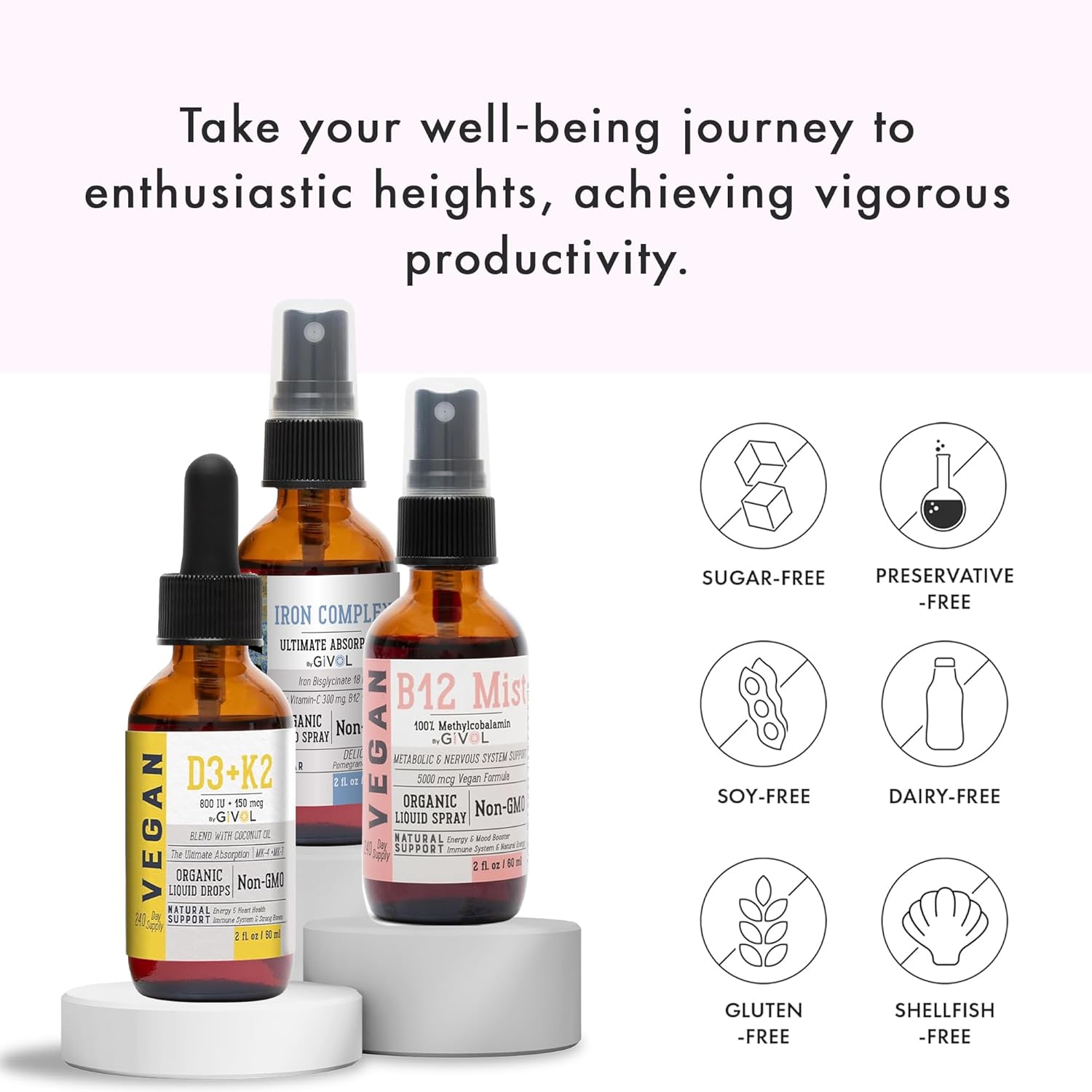 Energy & Vitality Bundle - Trío de Sprays Sublinguales: B12, Hierro y D3+K2 | GIVOL