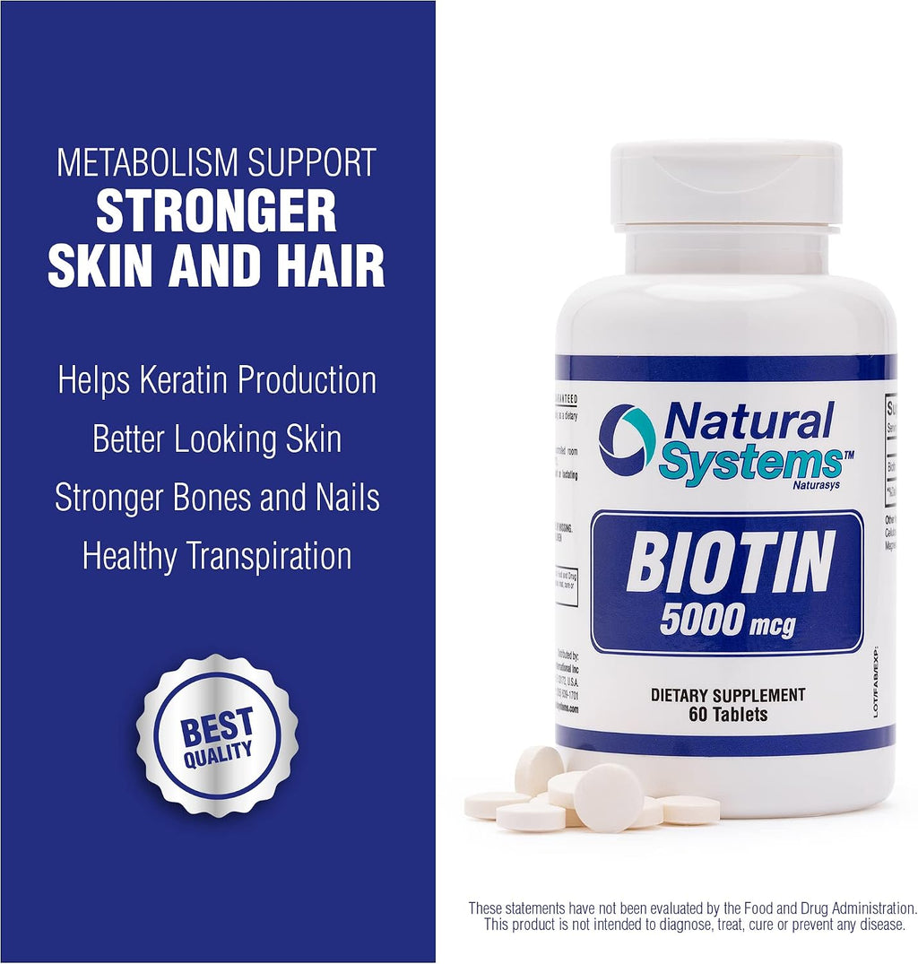 Biotina 5000 μg, 60 Comprimidos – Natural Systems