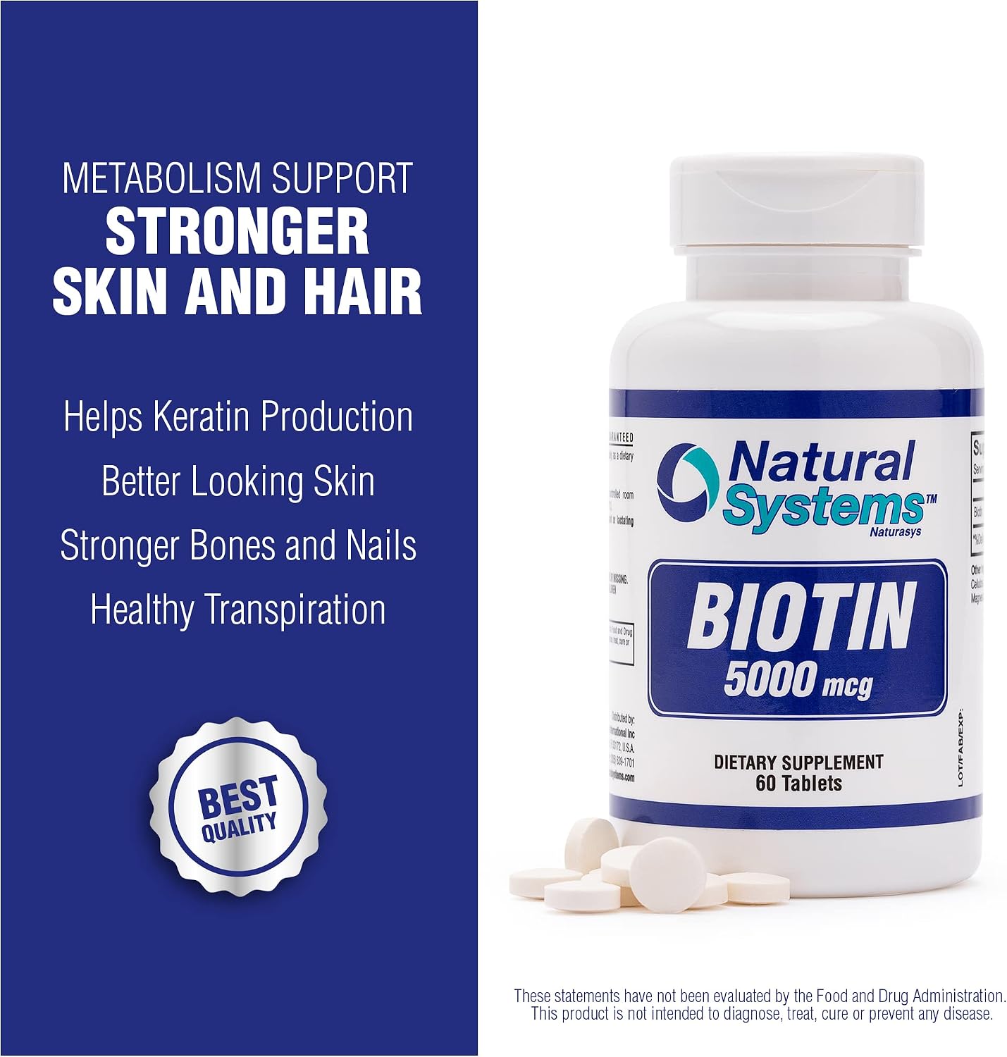 Biotina 5000 μg, 60 Comprimidos – Natural Systems