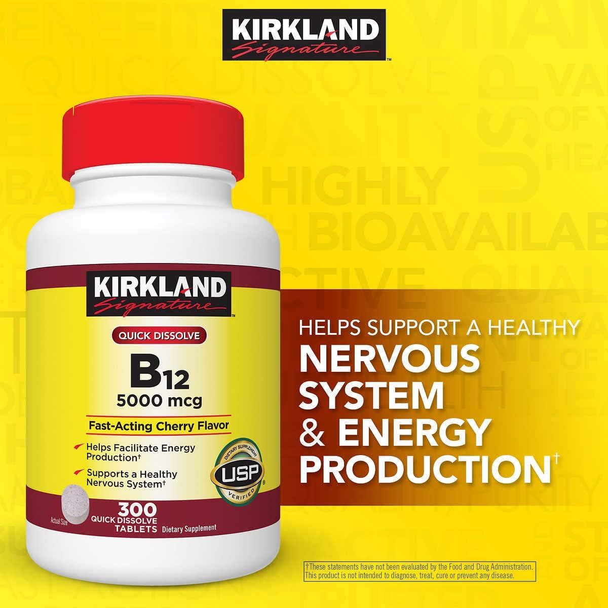 Kirkland Signature Quick Dissolve B-12 5000 mcg, 300 Comprimidos (Paquete de 2)