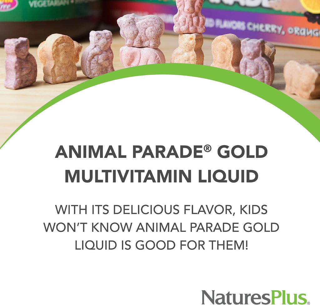 NaturesPlus Animal Parade Gold Children's Liquid Multivitamin - 16 fl oz, Pack of 2 - Natural Tropical Berry Flavor - Gluten Free, Vegan - 64 Total Servings
