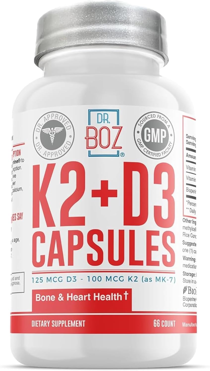 Dr. Boz K2+D3 Cápsulas - 5000 UI D3 y 4000 UI K2 con BioPerine
