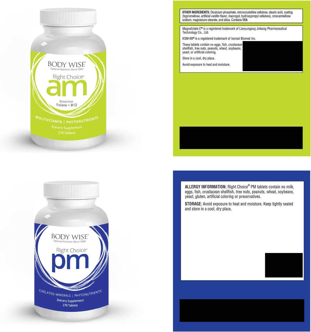 Body Wise Multi-Vitamin/Mineral Daily Nutrition Supplement – Right Choice AM y PM – 540 Comprimidos (90 Días)