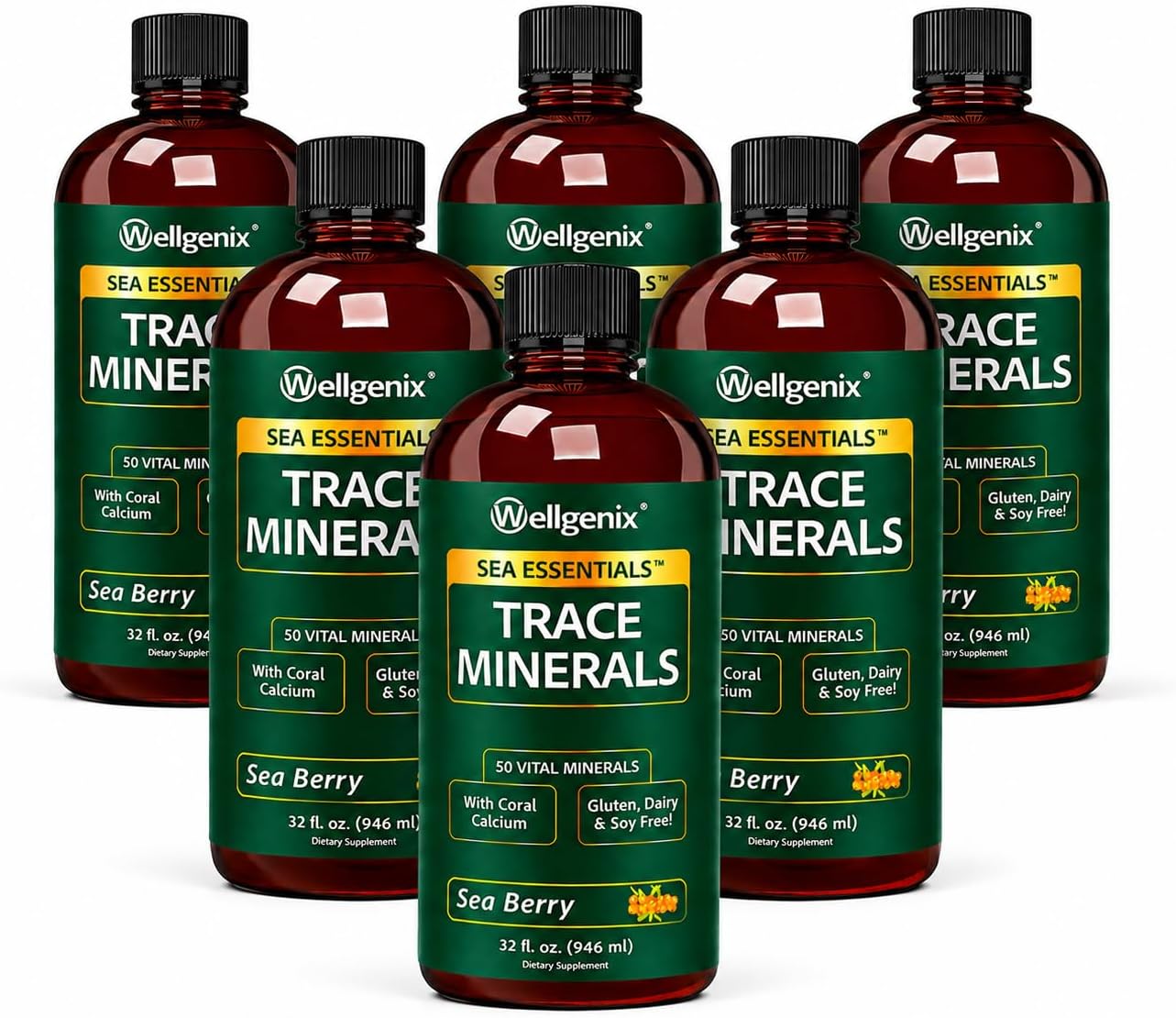 Wellgenix Sea Essentials Minerales Traza Líquidos, 6 Botellas de 946 ml (32 oz) cada una