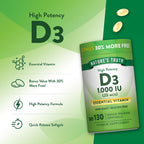 Nature's Truth Vitamina D3 1000 IU (25 mcg) - 130 Cápsulas Blandas - Sin Gluten y No-GMO